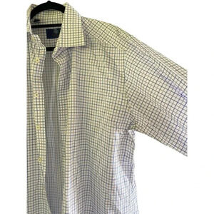 David Donahue Men's White Long Sleeve Button Down Checked Shirt Size 36/37